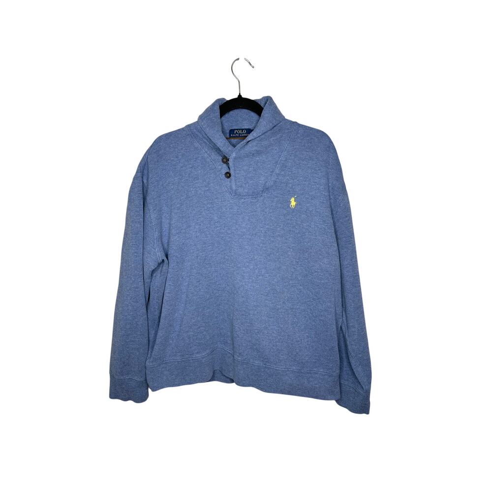 Polo Ralph Lauren Sweater Mens XL Blue Shawl Collar Cotton Pullover Yellow Pony